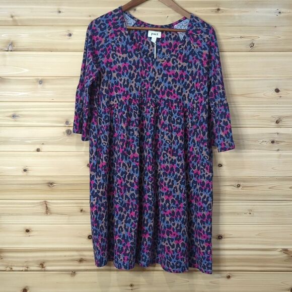 Pact Dress Womens Small Purple Revive Flutter Sleeve Dress Leopard NWT - Picture 1 of 11